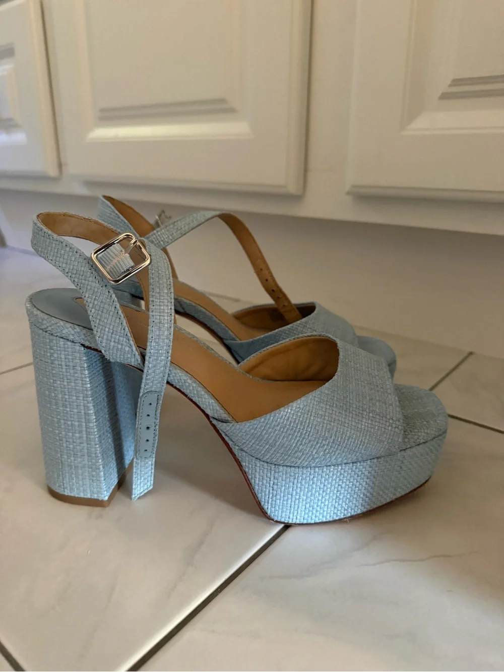 ANTONIO MELANI Powder Blue Platform Block Heel Sandal